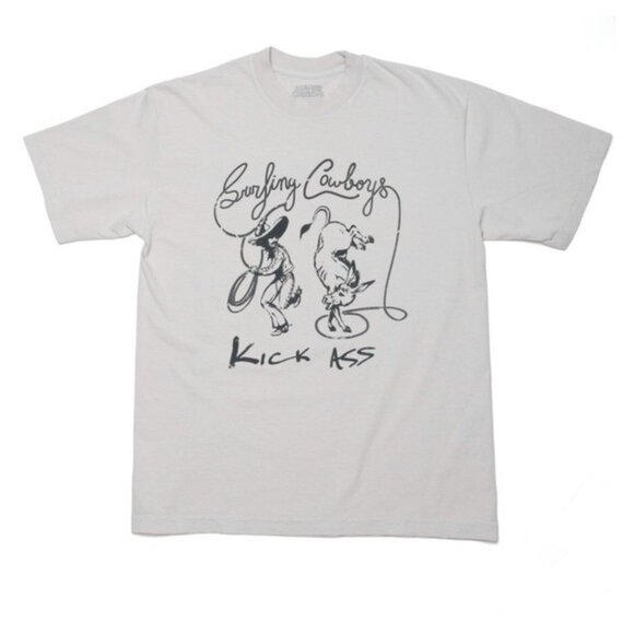 surfing cowboys Men’s Donkey t shirt Beige Ivory Kick Ass Short Sleeve Large - Picture 1 of 2